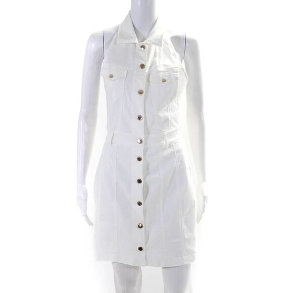Retrofete Dresses & Skirts - Retrofete Womens Belted Denim Sleeveless Shirt Dress White Size Small